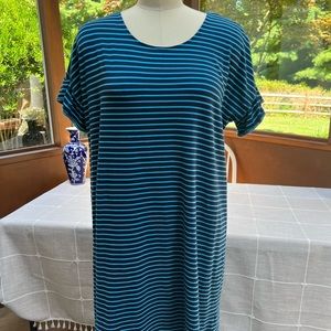 Lands ends flutter sleeve stripped long dress EUC